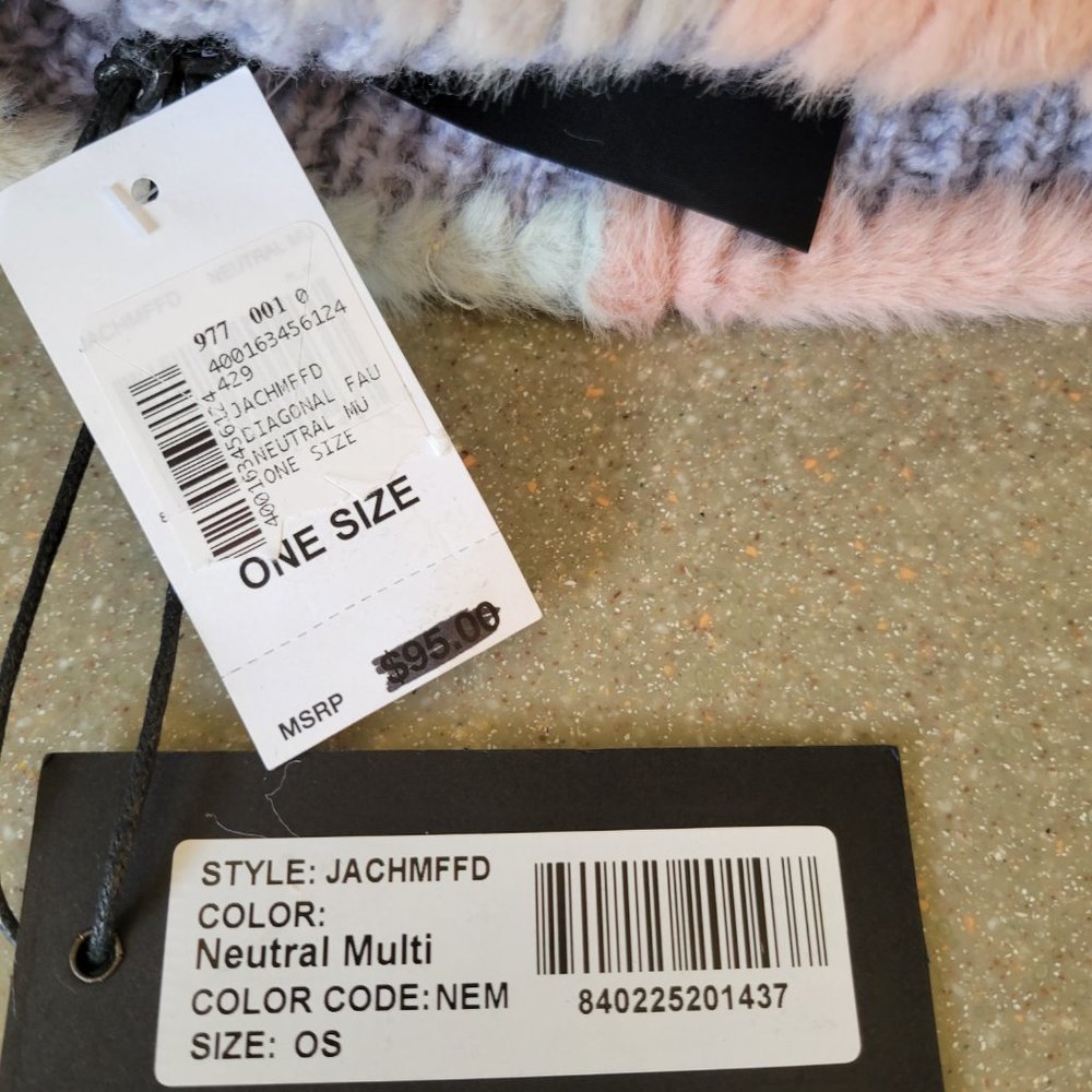 JOCELYN Be Fabulous Faux Fur Pom Beanie Neutral Multi New - Picture 2 of 2